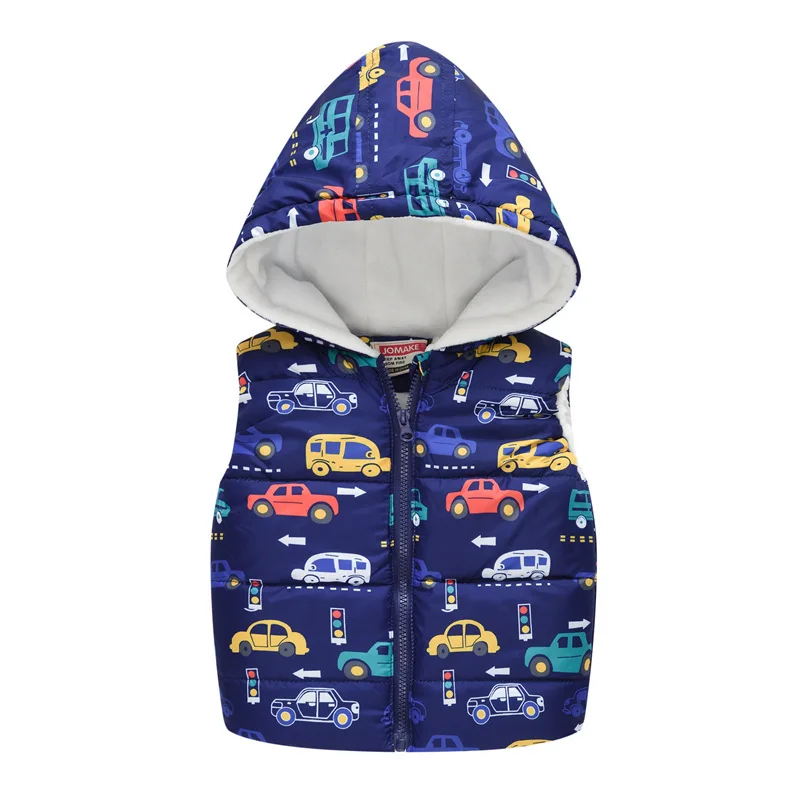 

Boys Girls Sleeveless Hooded Wool Vest Jacket Cartoon Print Coat Kids Warm Cashmere Vest Outwear Clothes
