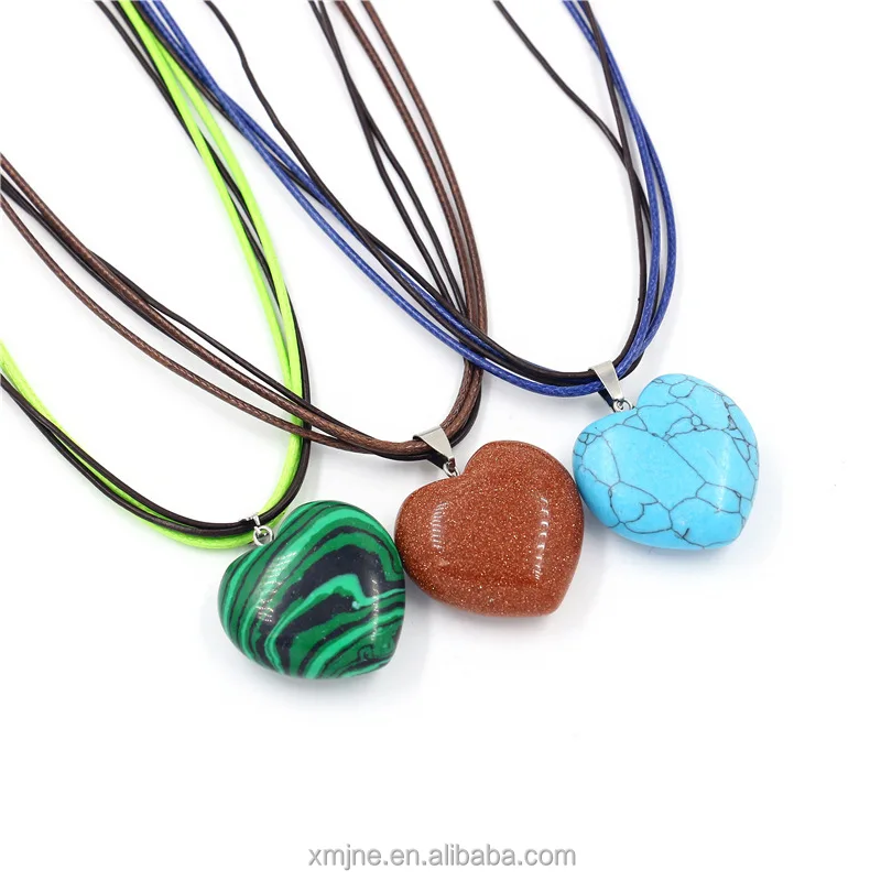 

New Boho Style Natural Stone Necklace Heart-Shaped Turquoise Malachite Pendant Clavicle Chain Women'S Necklace