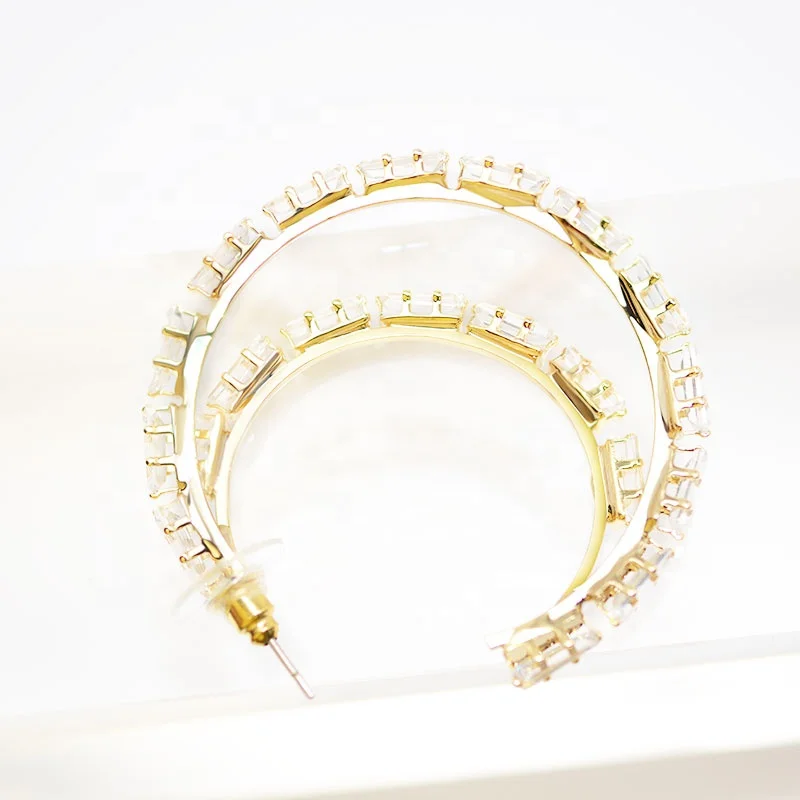 

European and American ladies super fashion 925 silver needle zircon ring earrings, Gold