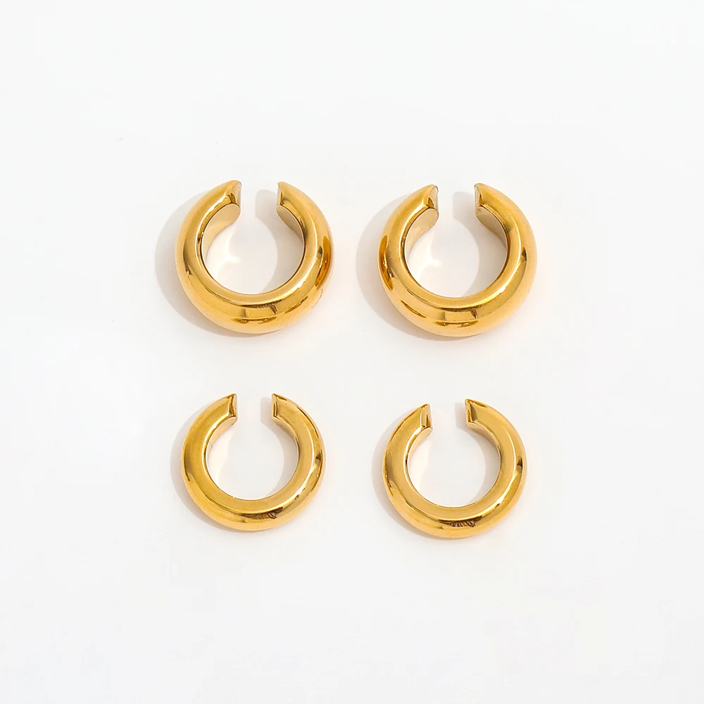 New Trendy Earring 18K Gold Plated Chunky Cuff Earrings Earrings Wholesale Stainless Steel for Women Geometric Flimming Setting