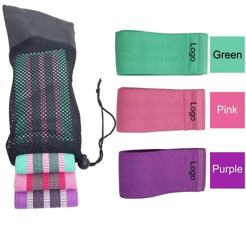 

3 Packs Super Elastic Anti Slip Fabric Exercise Hip Resistance Band, Green, pink, purple