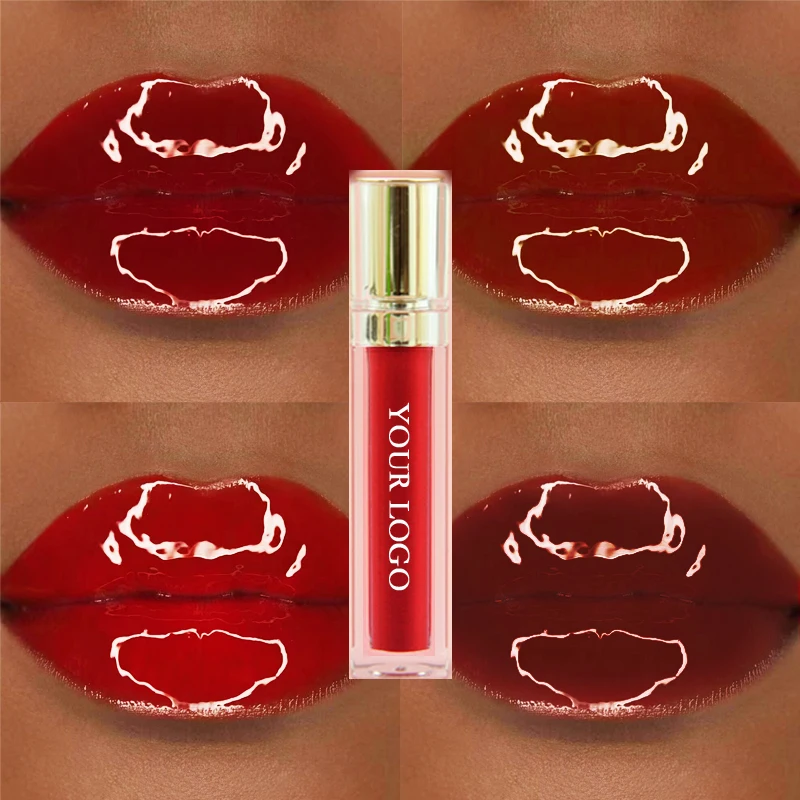 

Bulk vegan red lipgloss high pigment no label lip gloss