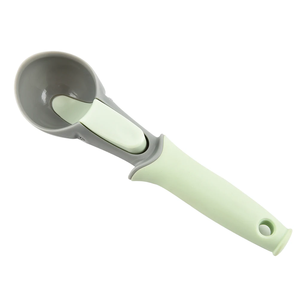 

America hot selling high quality plastic ice cream scoop with release bottom with soft grip handle, Light green