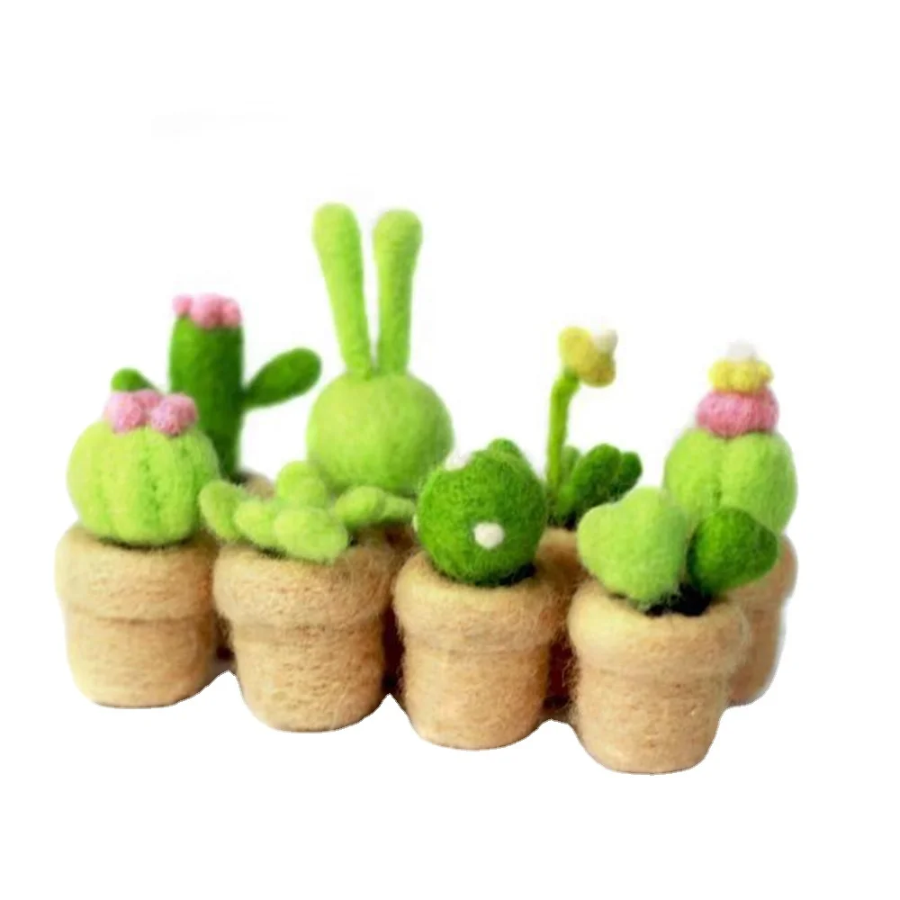 

Needle Felting Supplies Kit Wool Felt Starter Set Succulent Plants and Cactus 8-in-1 Pack Easy to Follow, Green