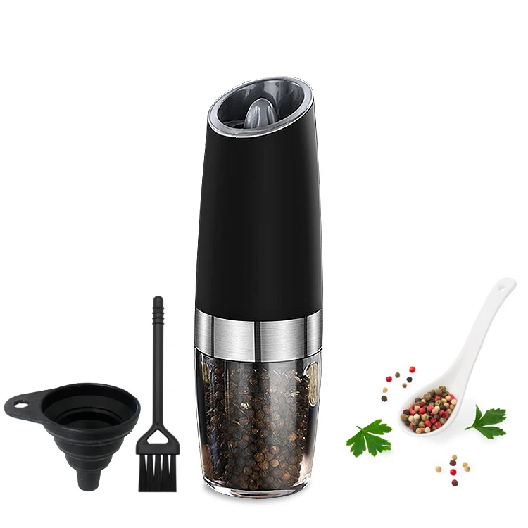 

Gravity Battery Operated manual electric Pepper Mill automatic salt and pepper grinder set with Blue LED Light, Black