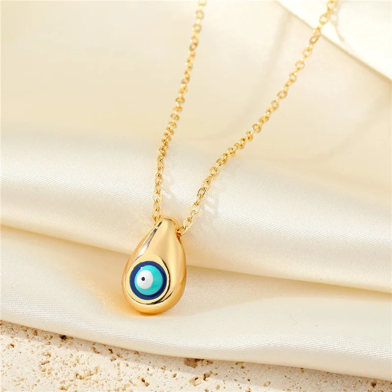 

Best Selling 18K Gold Plated Turkish Blue Eye Necklaces Blue Oil Drip Evil Eyes Pendant Necklaces