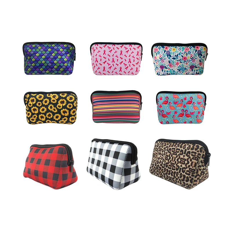 

RTS Sunflower Leopard Serape Pattern Portable Lady Makeup Pouch Bag Neoprene Cosmetic Bag For Traveling Convenience, Customized color