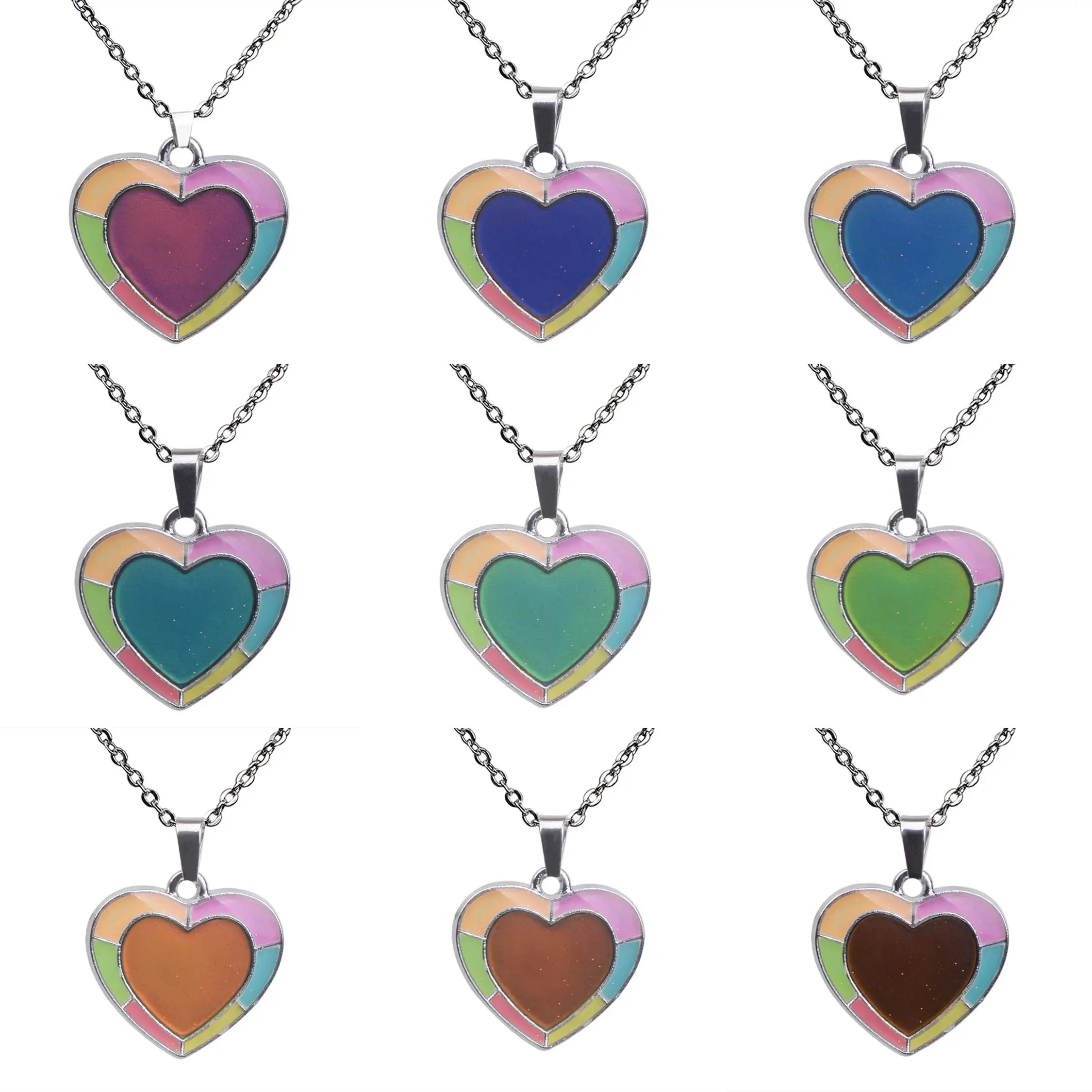 Temperature Sensing Color Changing Pendant Necklace with 19.29" Stainless Steel Rolo Chain