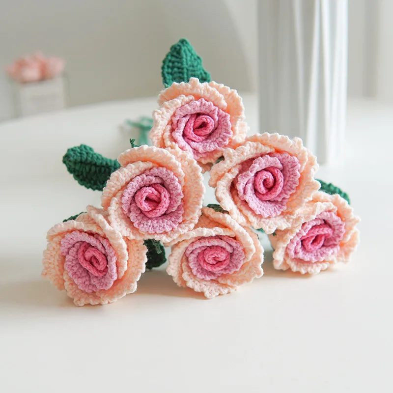 

Wholesale Valentine's Day Artificial Rose Flowers Wedding Bouquet Handmade Crochet Roses