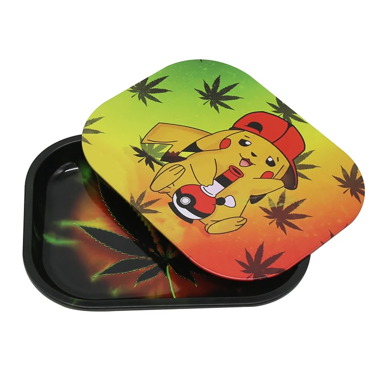 18cm Metal Rolling Tray With Lid Custom Pattern Printed Herb