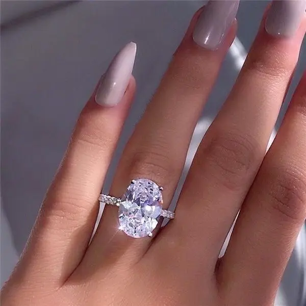 

2020 Fashion Hot Sale Engagement Proposal 18k White Platinum Ring Goose Egg Diamond CZ Ring Wedding Jewelry, Silver color