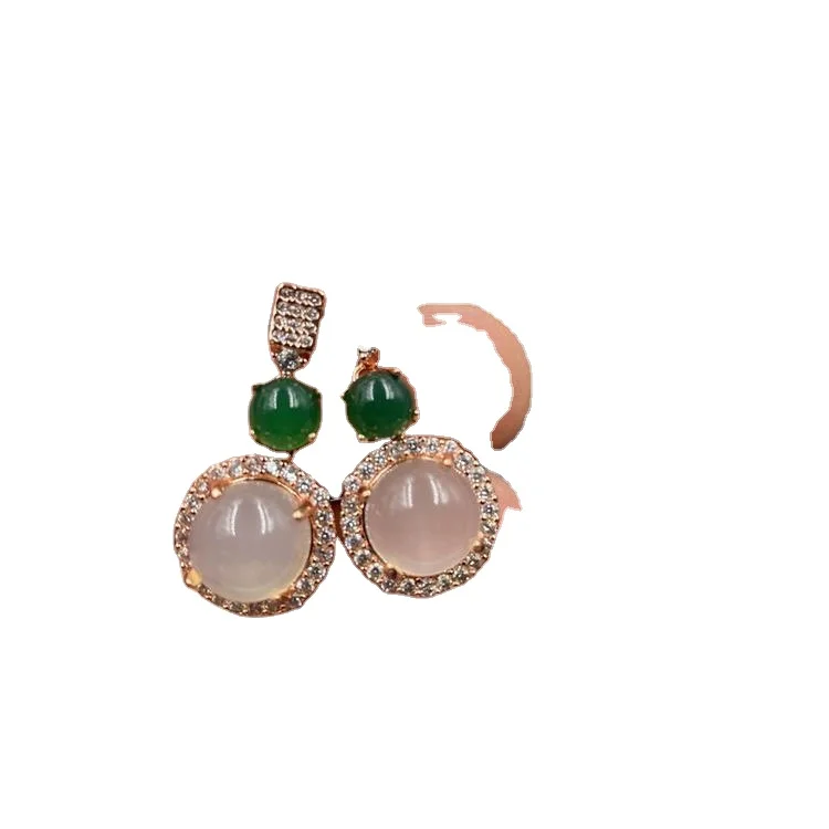 

925 Silver Inlaid Ice White Chalcedony Three-Piece White Agate Set Pendant Ring Earrings