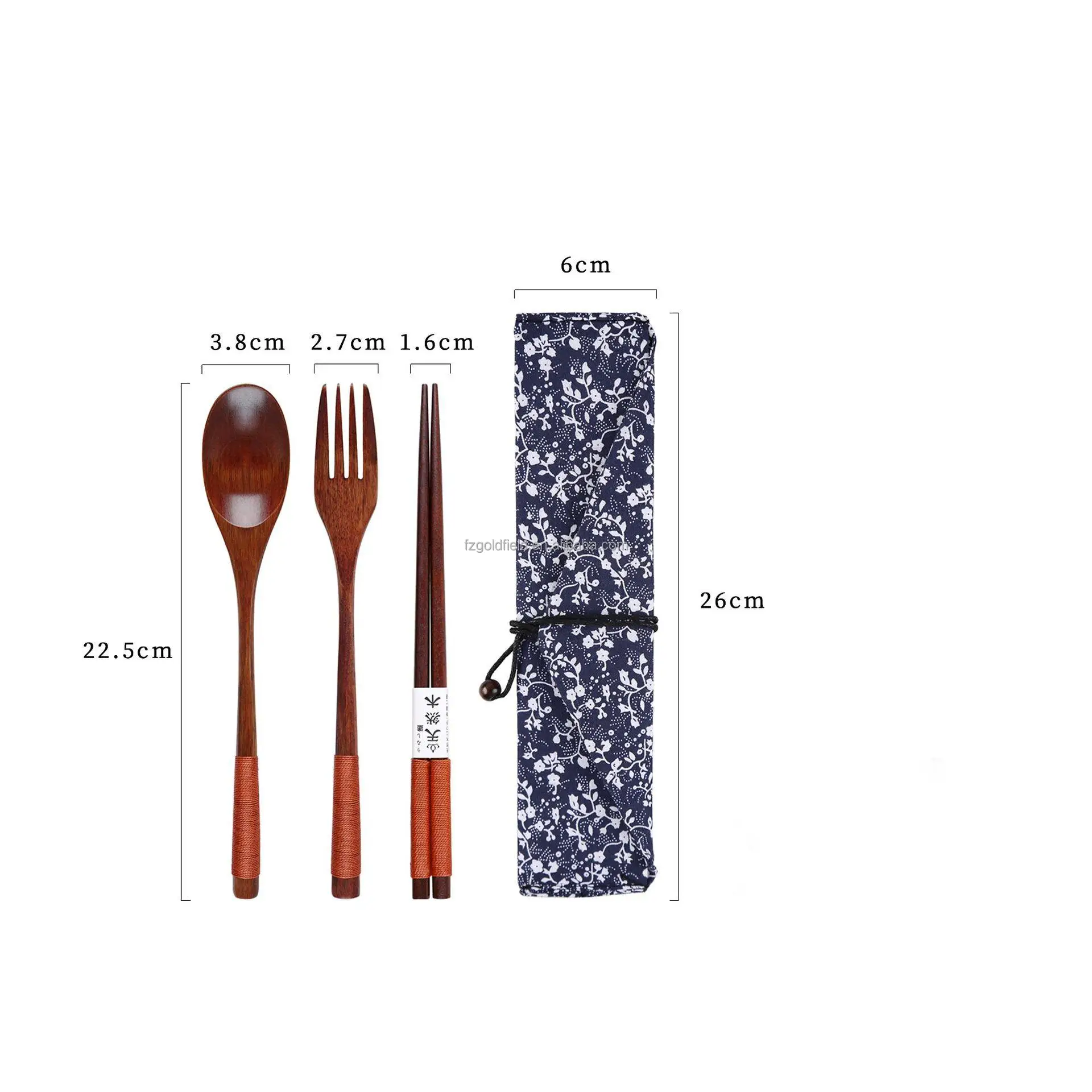 

Eco-friendly Wooden Tableware Outdoor Reusable Utensils With Chopsticks Spoon And Fork In Cloth Bag