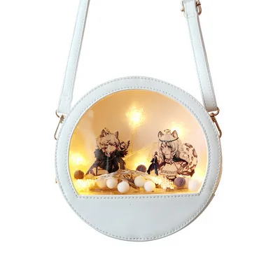 

Custom Design Pu Leather Ita Bag Solid Color Round Shape Clear Window Shoulder Bag Cute Crossbody Ita Bag for Girl