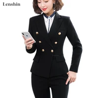 

Lenshin 2 Pieces Set Double Breasted Formal Pant Suit for Women Work Wear Office Lady Uniform Style Business Jacket with Pants