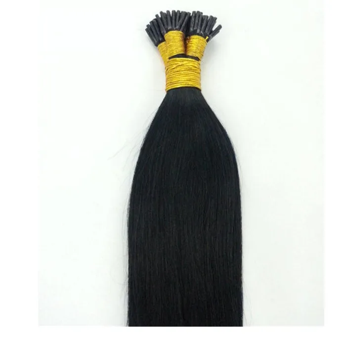 

20" Remy straight prebonded i tip human hair extensions professional factory #1 jet black