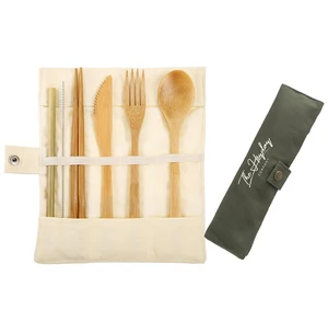 Image of Custom Logo Reusable Natural Travel Utensils Wooden Flatware Kids Adults Camping Bamboo Cutlery Set