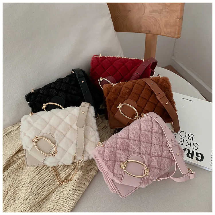 

Fall and Winter Ladies Fashion Handbags Girl Shoulder Chain Plush Luxury Evening Furry Rabbit Fur Bags for Women Handbags