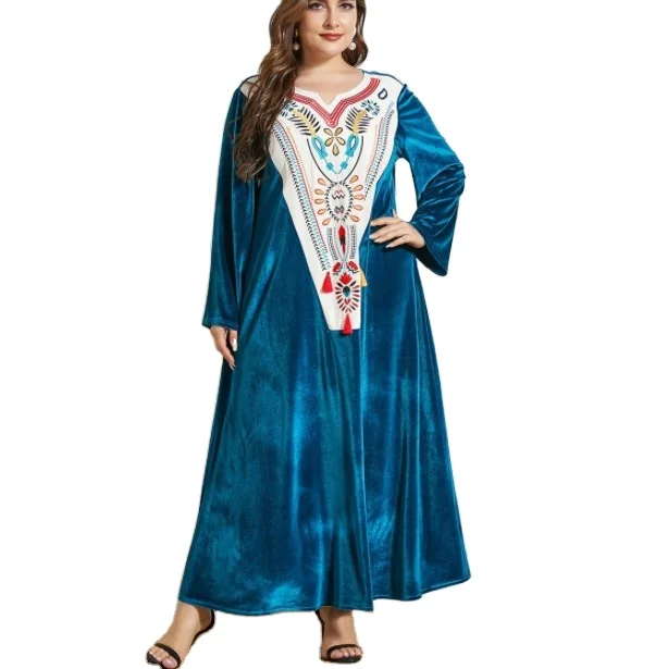 

Glory Maxi embroidered velvet long sleeves dress patchwork abaya dress