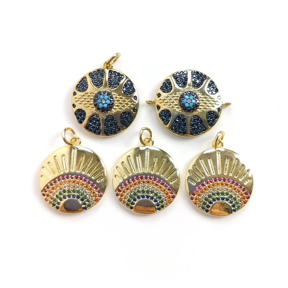 

Wholesale Colorful cubic zircon micro pave charm pendant plated cz eye/sun shape pendant necklace/earring jewelry for men women, Multi color
