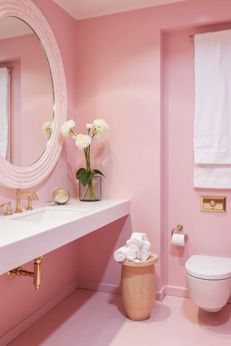 Cement floor tiles in geometric pink pattern