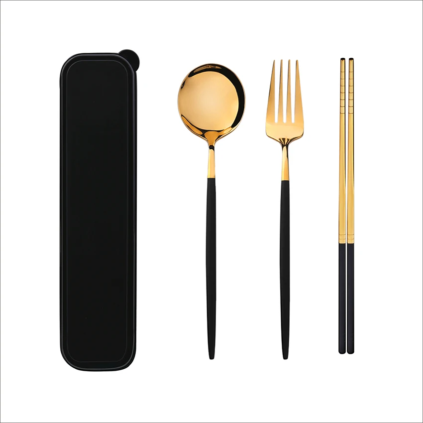 

Travel Camping Stainless steel Utensils Set 3pcs Spoon Fork Chopsticks Silverware Cutlery Set with Portable Case