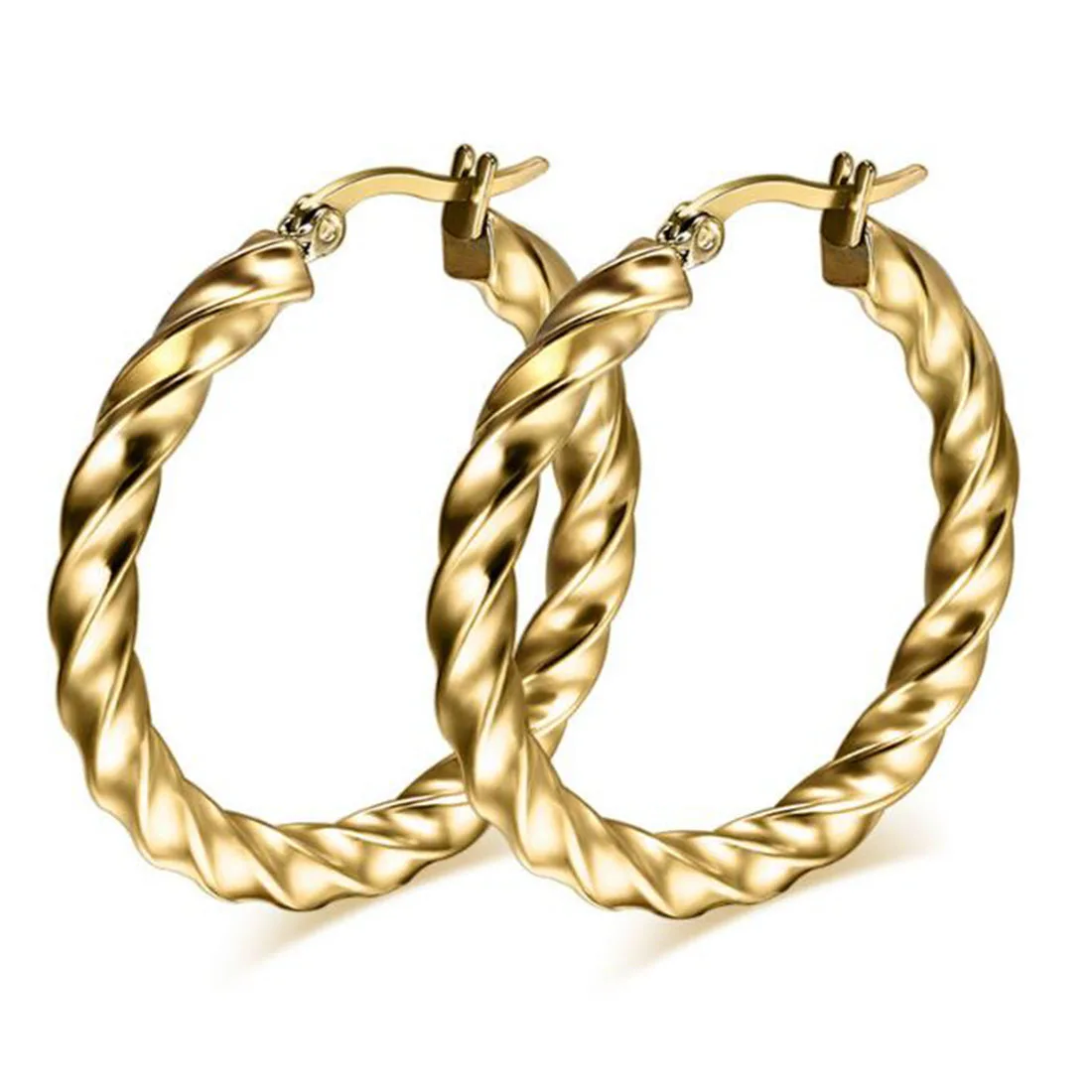 

ERJSF00071 Mens Womens Punk Fashion Surgical Steel Thick Twisted Cable Wire Clip On Hoop Earrings