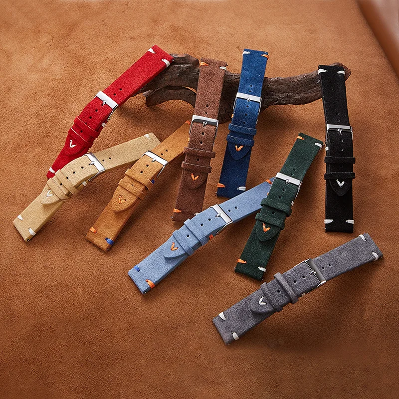 Popular Personalized Matching Color Stitching Leather Velvet deerproof Watch Strap Switch Quick Release Watch Bands Wholesale