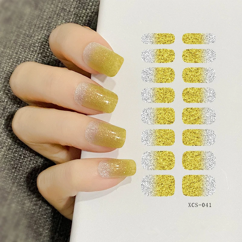 

1Sheet DIY Holo Gold 2D Adhesive Nail Sticker Decal Gradient Ramp Adhesive Nail Art Decoration Paster, As show