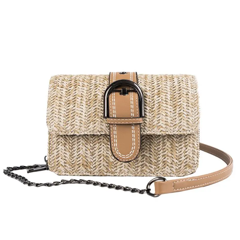 

Hot Selling Sweet Handbags Criss-cross Flap Purse Wallet Chains Crossbody Bag Rattan Straw Beach Bags