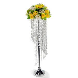 Image of Beautiful Tall Silver Wedding Lead Road Crystal Flower Stands