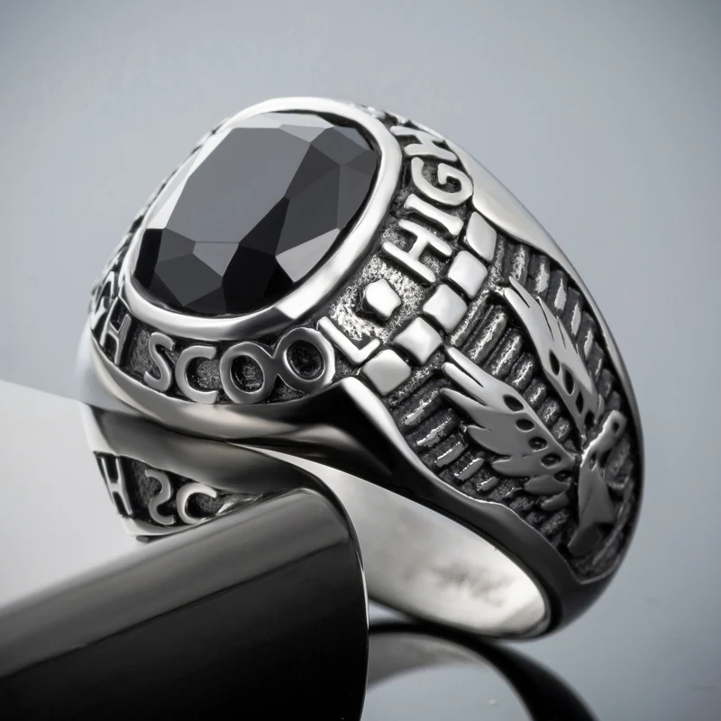 

stainless steel eagle black Gemstone rings for men fashion jewelry, Silver color
