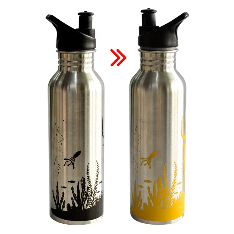 

Custom logo color change sport drink bottle stainless steel water bottle with straw, Hot/cold sensitive