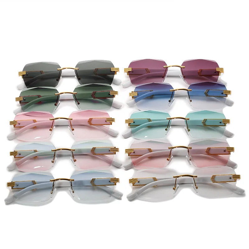 

2022 Superior Brand Fashion Irregular Sunglasses Lens UV 400 Rectangle Sunglasses Gafas De Sol Fashion Rimless Sunglasses, Picture shows