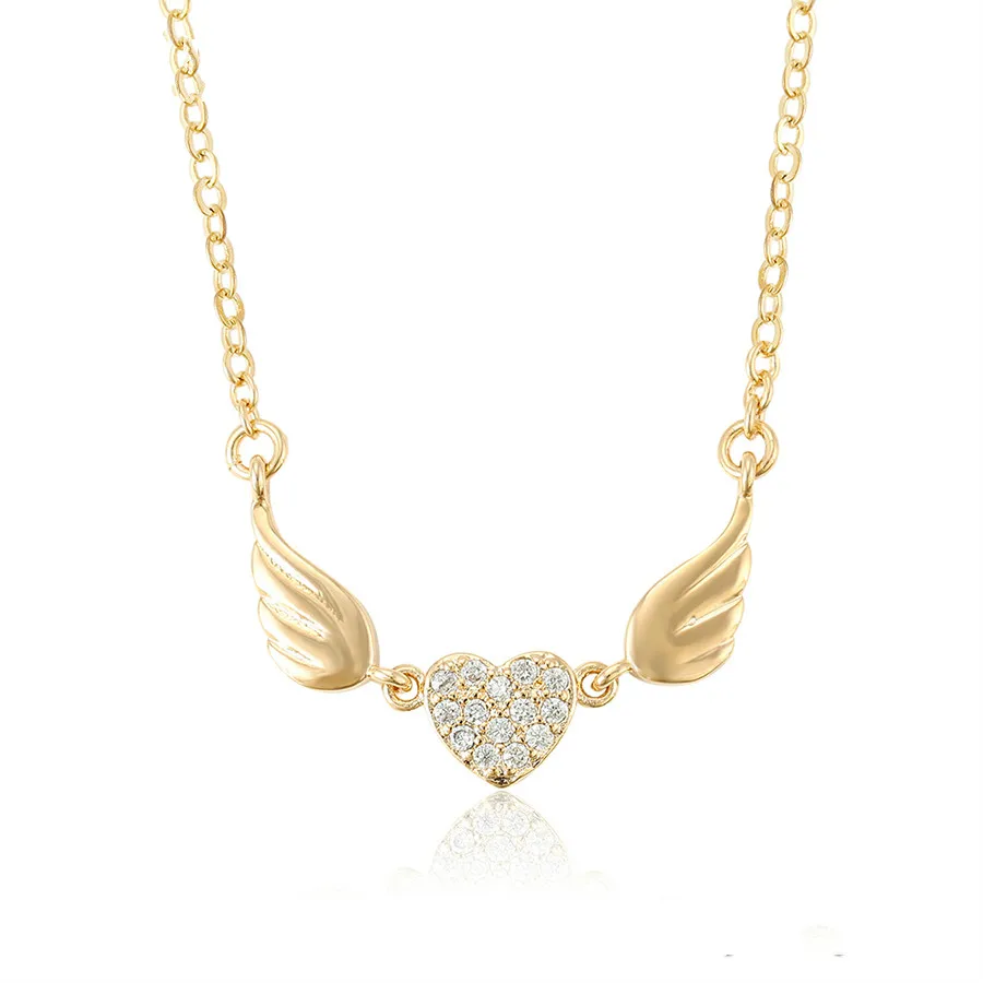 

44485 Xunping jewelry wings love heart 18K gold diamond inlaid girl lovely series angel love symbol pendant necklace