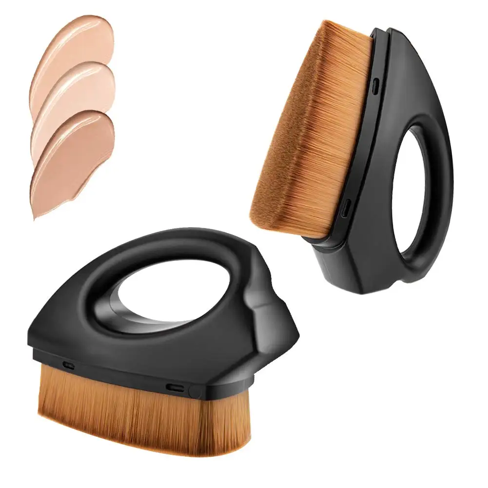 

Ready To Ship Custom Your Own Logo Black Soft Synthetic Hair Blush Iron Shape Skin Friendly Flat Kabuki Foundation Makeup Brush