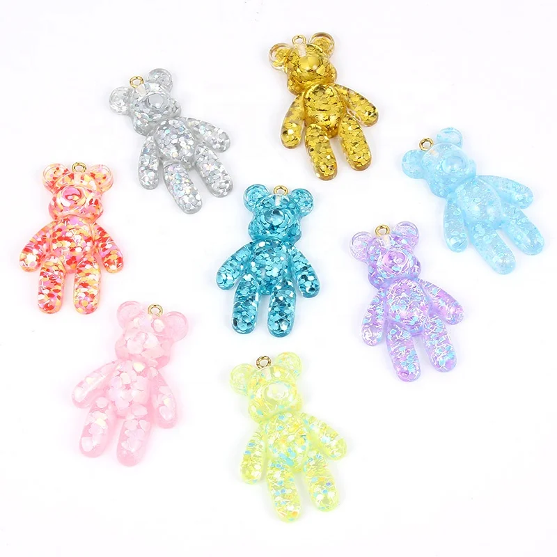 

DIY Necklace Resin Charms Pendant 28*45mm DIY shiny Violent bear flat back resin charms necklace pendant keychain charms, Picture