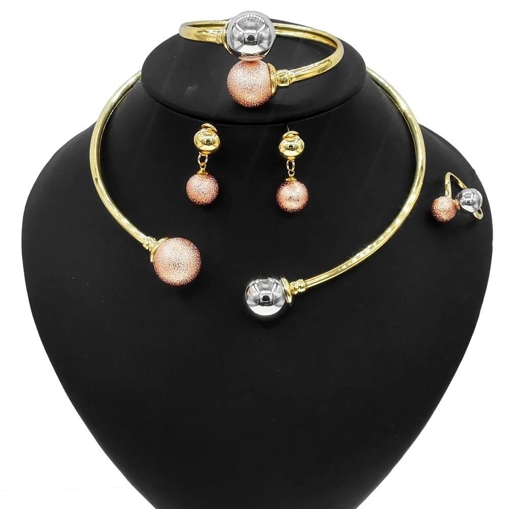 

Fashion Two Small Ball Necklace Earrings Sets Alloy Rose Gold Plated Simple Design Women Single Collar Chain Jewelry Sets, Gold,silver, any color is avaliable