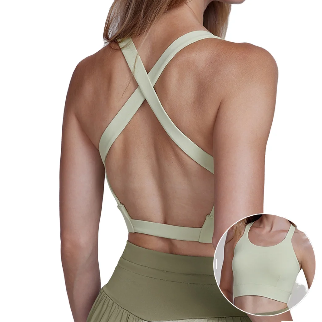 High-Impact支撑Spandex Nylon Blend交叉绑with Sports Bra