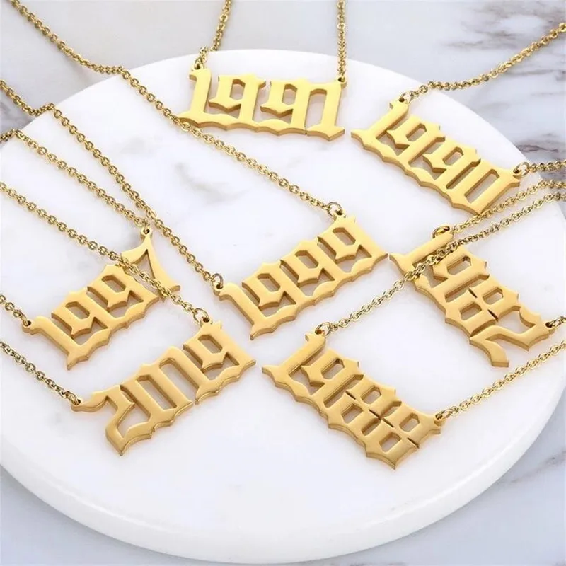 

Personalized Stainless Steel Golden Arabic Number Special Women Date Birth Year Necklace