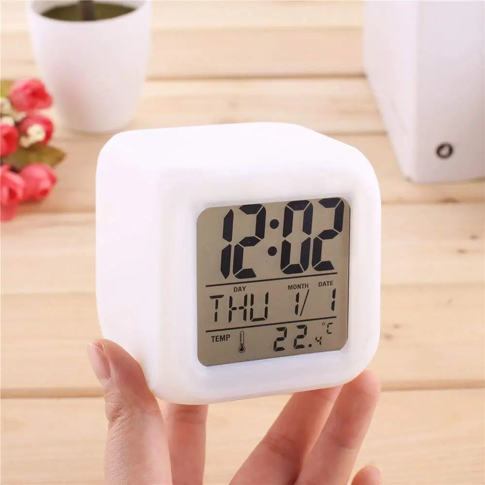 

Sublimation Blanks Led Plastic 7 Color Changing Digital Wholesale Cheap Glow Led 7 Color Change Digital Cube Alarm Clock