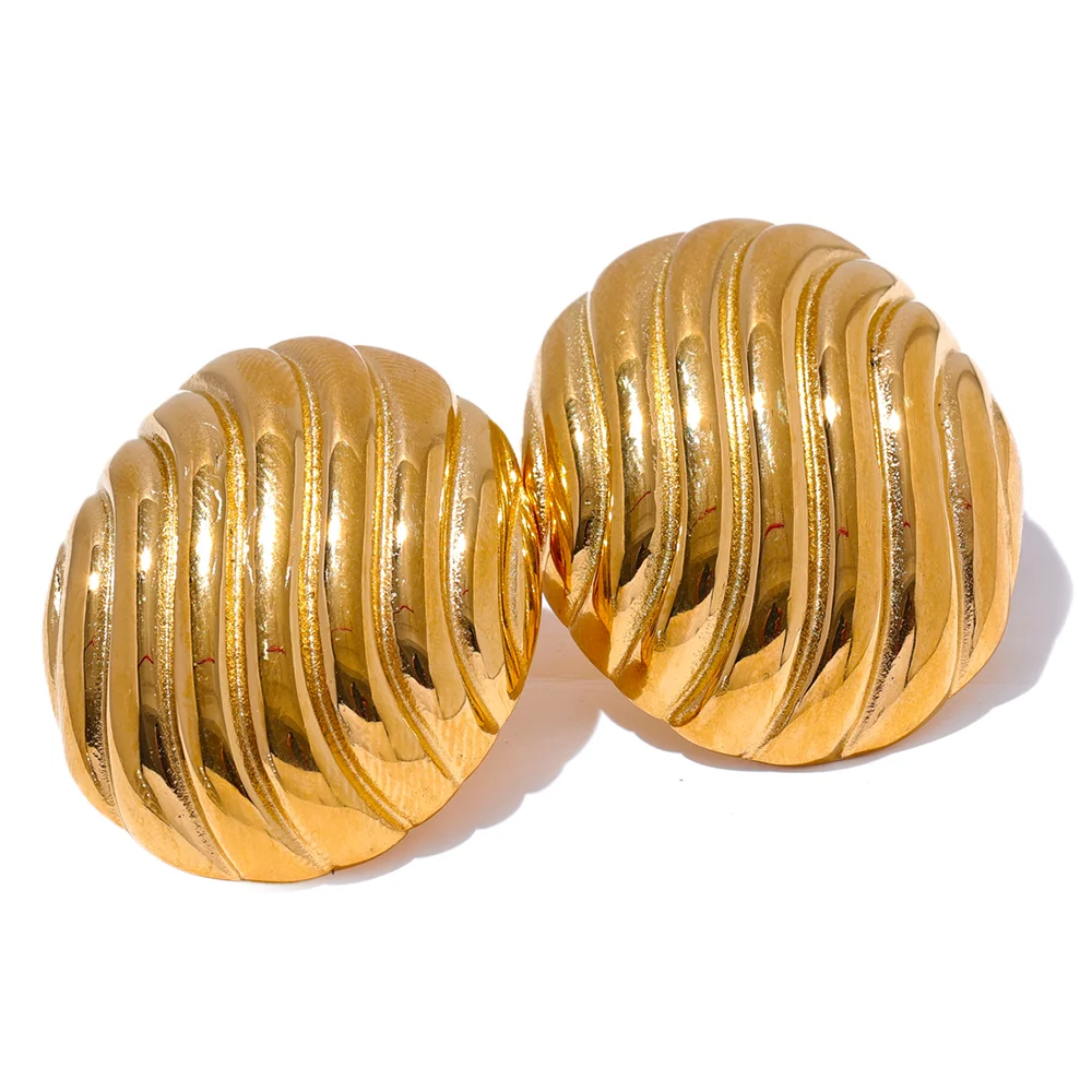 

JINYOU 2910 Stainless Steel 316L Oval Stripe Stud Earrings Women Minimalist Metal Charm Waterproof Jewelry 18K PVD Plated New