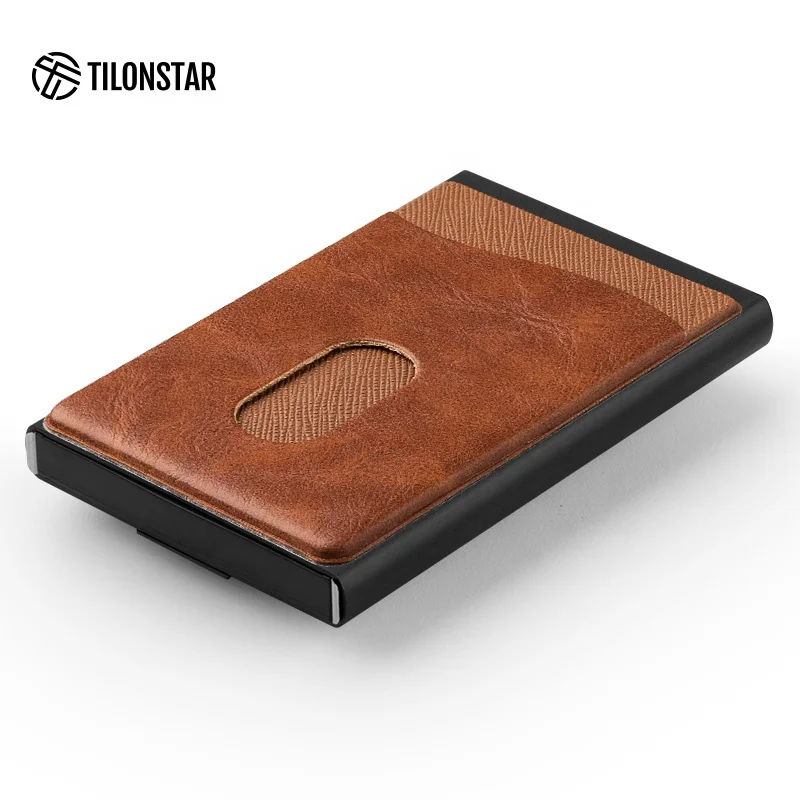 

TILONSTAR Small Minimalist Aluminum Card Case Wallet Leather Business Card Holder