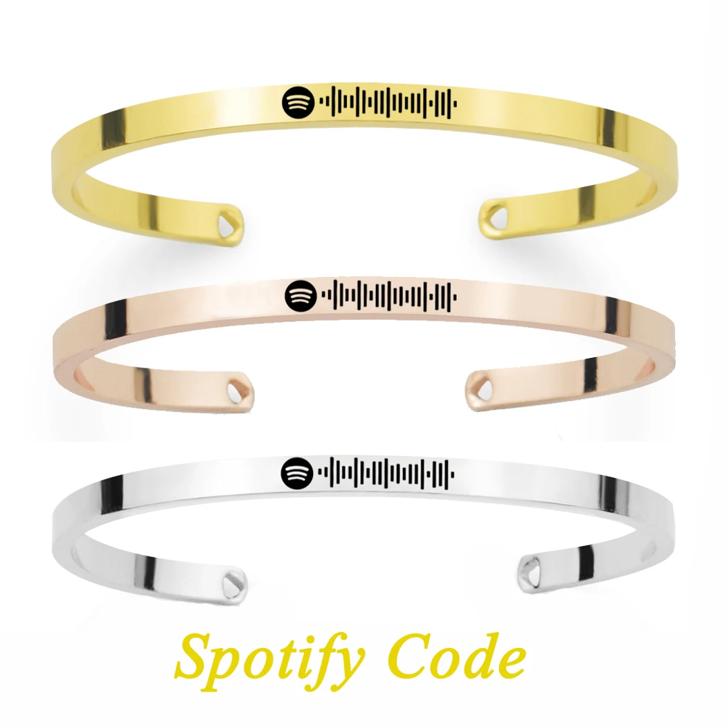 

Personalized Music Spotify Scan Code Engraved Bangle Custom Metal Bracelet Fashion Bar Charm Cuff Bracelet Lover Women Best Gift, As picture
