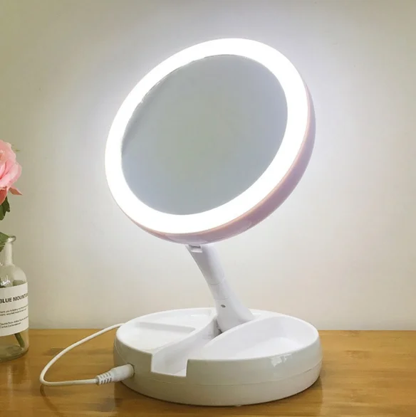 

Table Smart Touch LED Makeup Foldable Mirror with Light, As pics