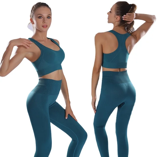 

Knitted vest yoga suit hip-lifting high-waist fitness pants seamless sports bra yoga suit for women
