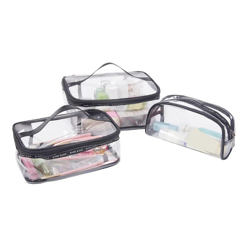 

Trendy clear makeup bag three different size custom color fashion cosmetic case organizer, Black or customized as your request