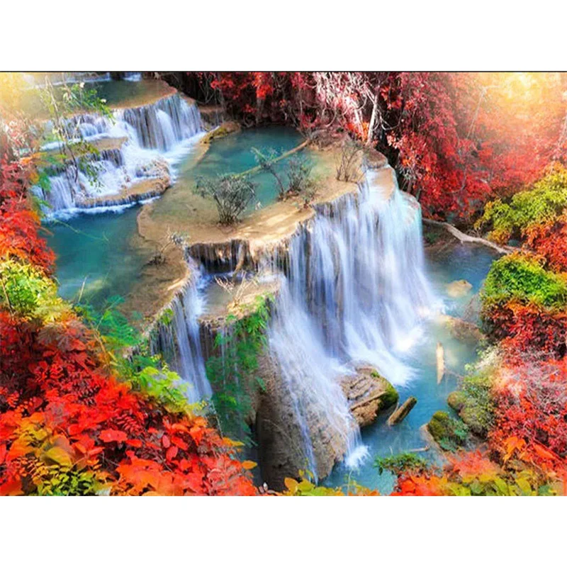 

Huacan Diamond Painting autumn Waterfall Scenery Diamond Embroidery Mosaic Fall Home Decor Hot Sale