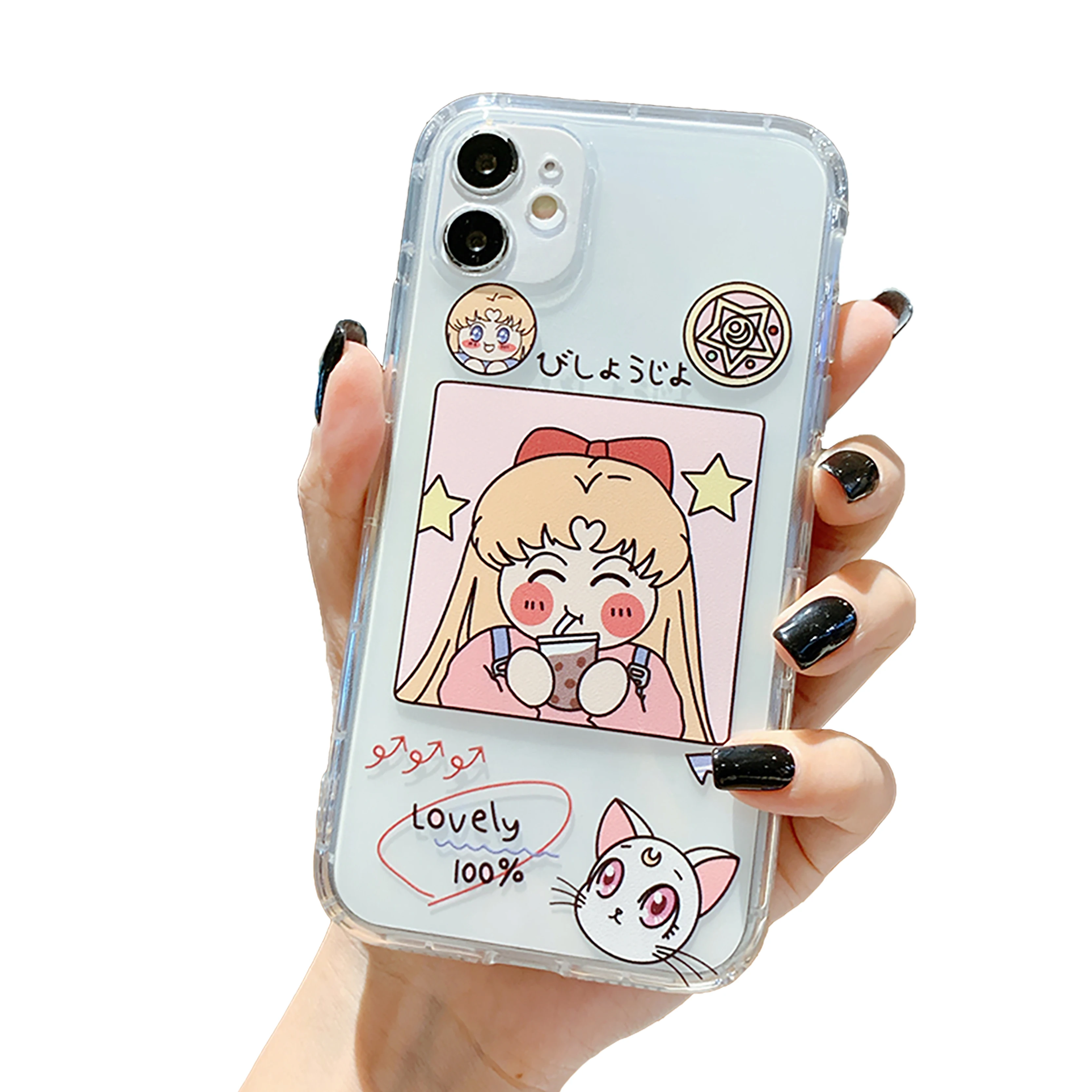 

Hot sale new beautiful girl iPhone11 mobile phone shell air bag anti-fall 11ProMax X XS cute transparent mobile phone bags, Custom color
