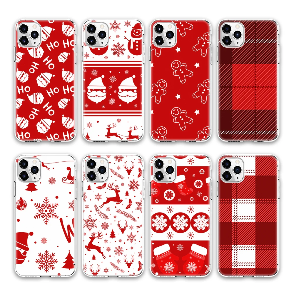 

Christmas Seamless Vector Print Soft TPU Clear Phone Case for iPhone 12 11 Pro Max Light Weight Phonecases Cover